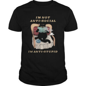 Im Not Anti Social Im Anti Stupid Cat Drink Coffee Shirt